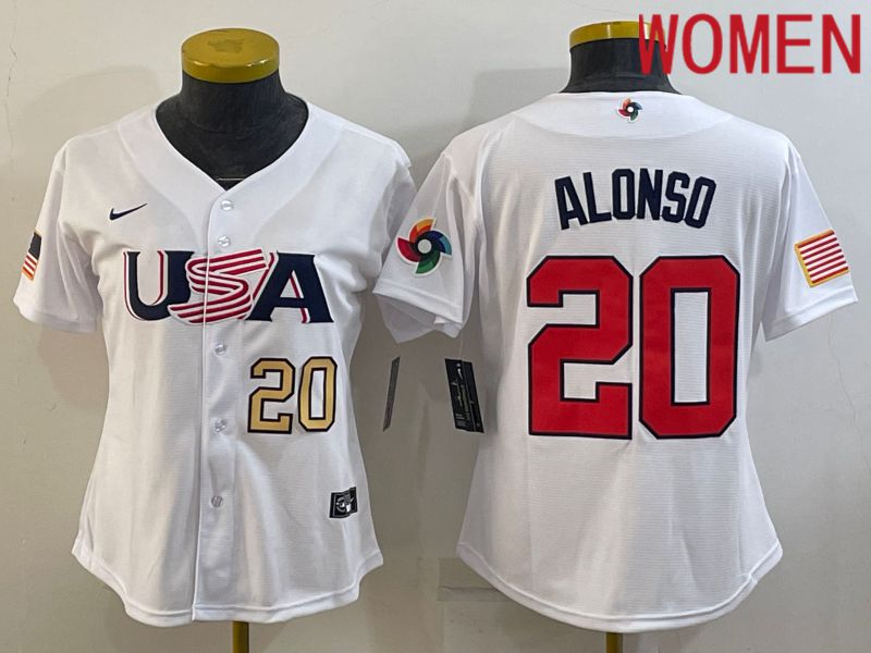 Women 2023 World Cub USA 20 Alonso White Nike MLB Jersey4